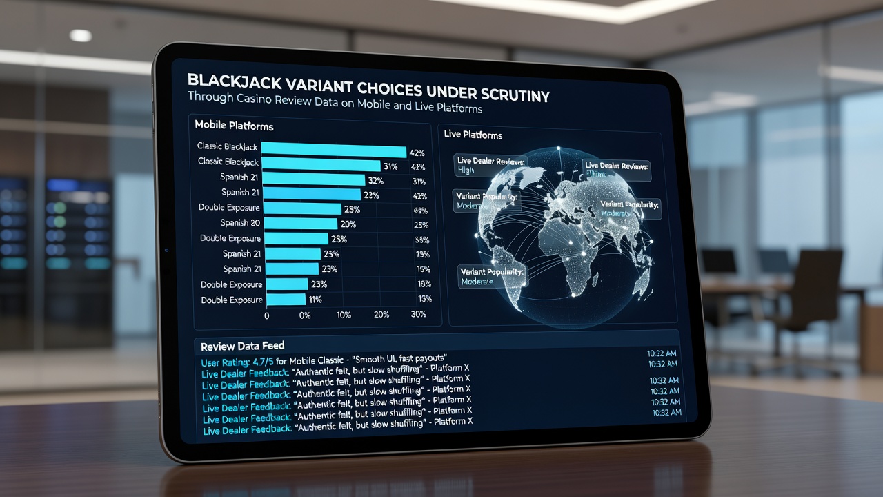 Live dealer blackjack table with variant options and player activity metrics